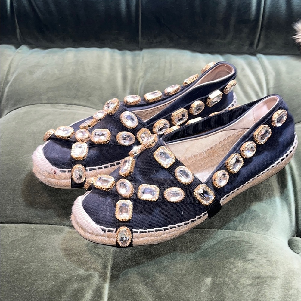 HOLD Auth GUCCI Pepita Crystal Espadrilles Shoes